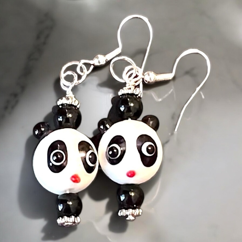 Glass Panda Bear Earrings Panda earrings Panda bear earrings. Adorable
